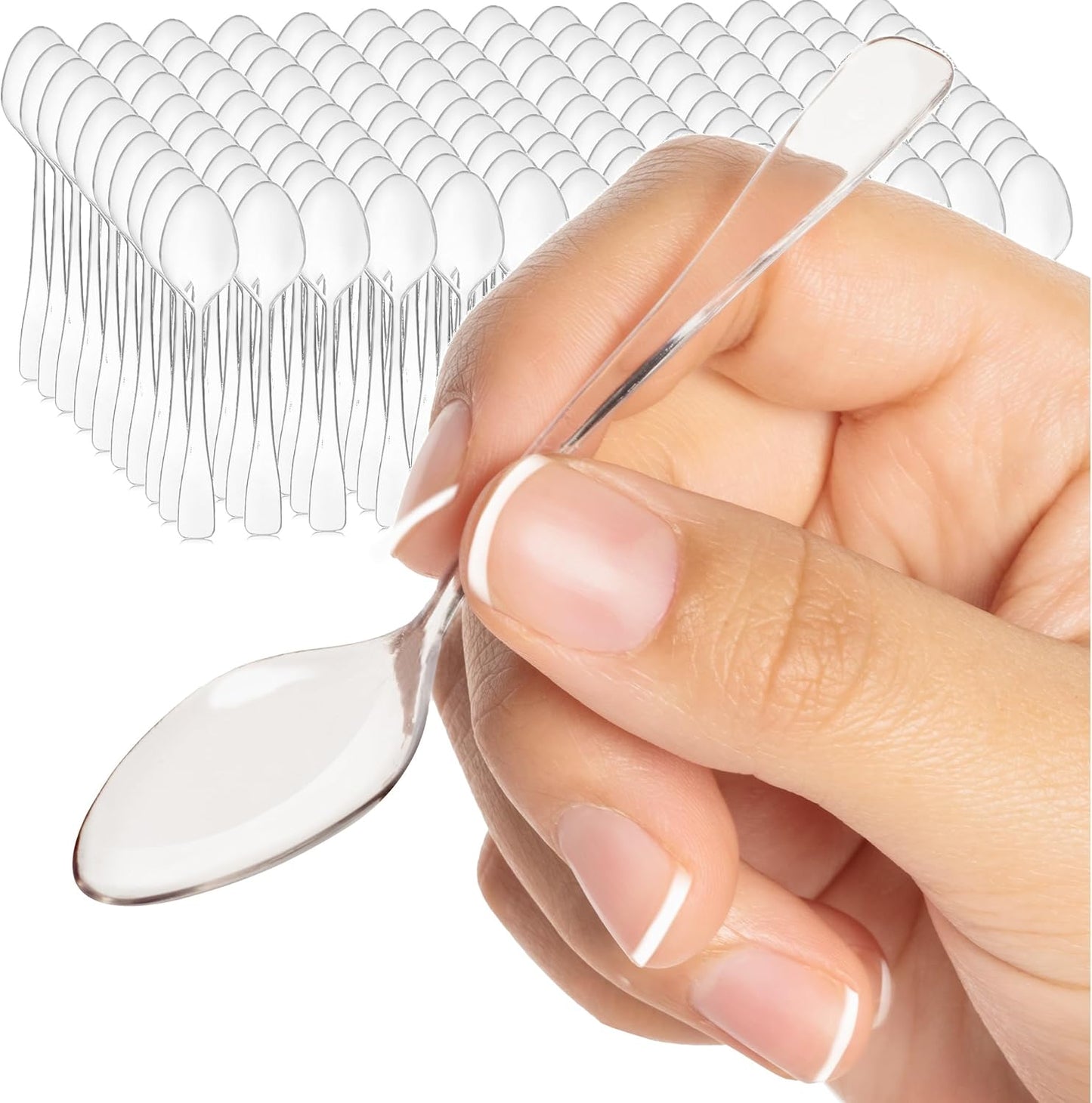 Loreso Plastic 50CT Mini Clear Dessert Spoons For Miniature Dessert Cups, Tasting Party, Sampling, Ice Cream, Small Catering Supplies - Reusable BPA Free Pack of 50