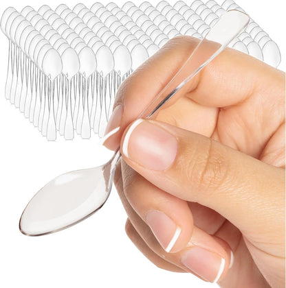 Loreso Plastic 50CT Mini Clear Dessert Spoons For Miniature Dessert Cups, Tasting Party, Sampling, Ice Cream, Small Catering Supplies - Reusable BPA Free Pack of 50