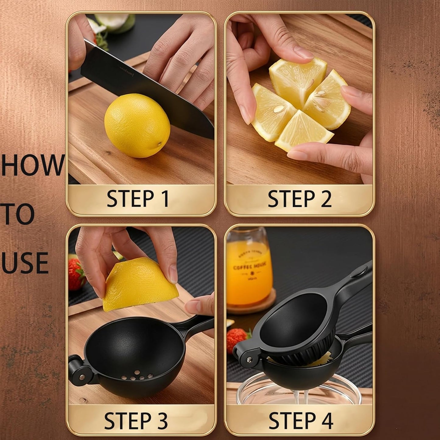 Heavy Duty Lemon Squeezer, Zinc Alloy Manual Lemon Juicer Hand Press with Threaded Groove for Maximum Juice - Perfect for Limes, Small Oranges, Citrus Fruits (Black)