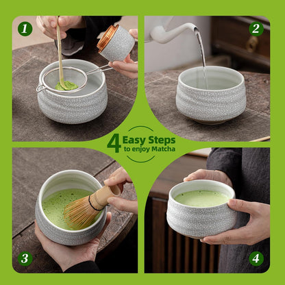 TEANAGOO Matcha Whisk Set, 7 Pcs Matcha Set Blue, Matcha Kit for Ceremony, Matcha Tea Set for Making Breakfast/Latte, Ceramic Matcha Bowl(chawan) whith Spout and Whisk, Gift for Friend/Family