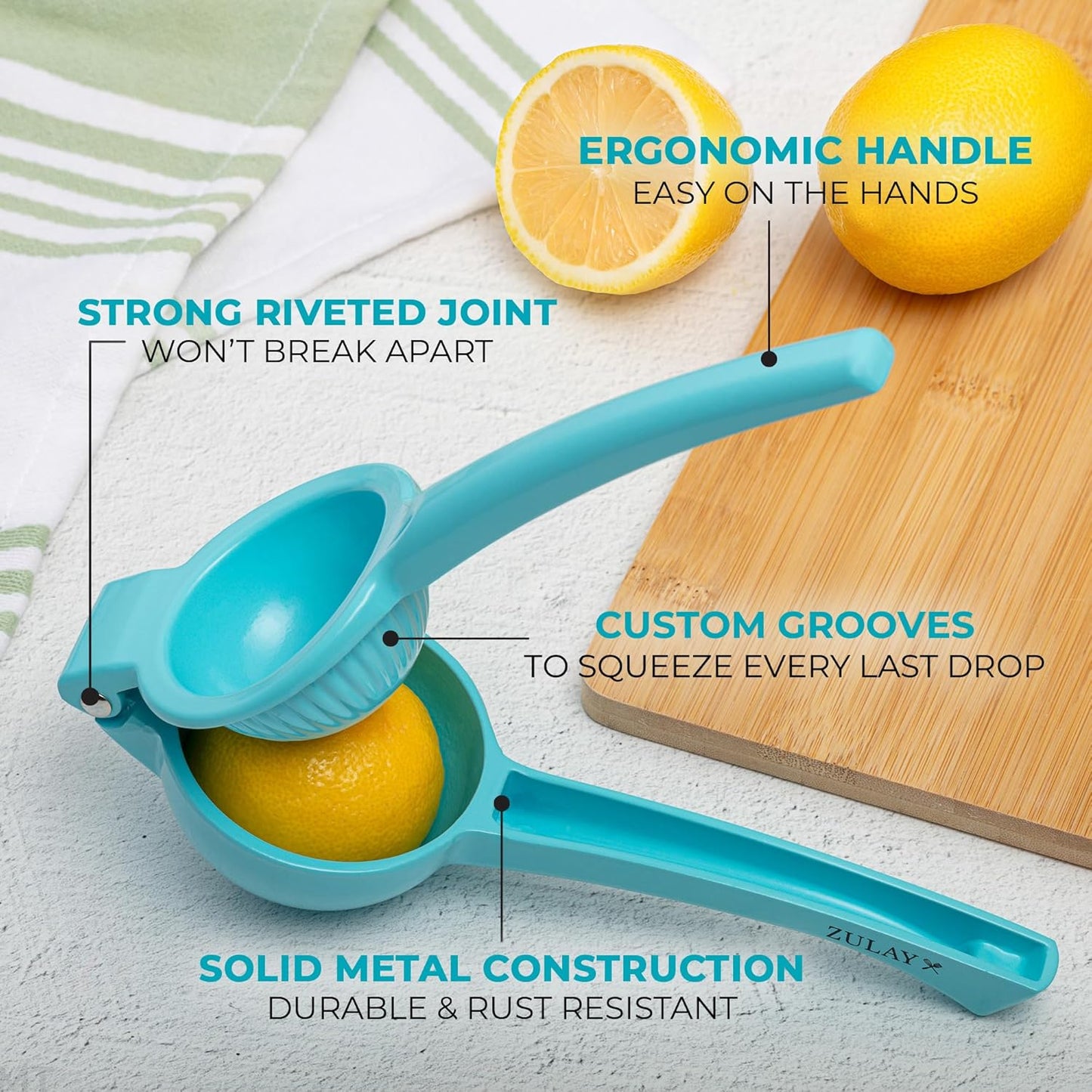Zulay Kitchen Metal Lemon Squeezer - Handheld Lemon Juicer Squeezer - Easy to Use Citrus Juicer - Manual Press for Extracting the Most Juice Possible - Extracts Every Last Drop