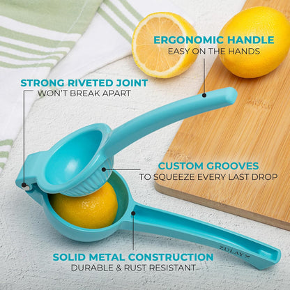 Zulay Kitchen Metal Lemon Squeezer - Handheld Lemon Juicer Squeezer - Easy to Use Citrus Juicer - Manual Press for Extracting the Most Juice Possible - Extracts Every Last Drop