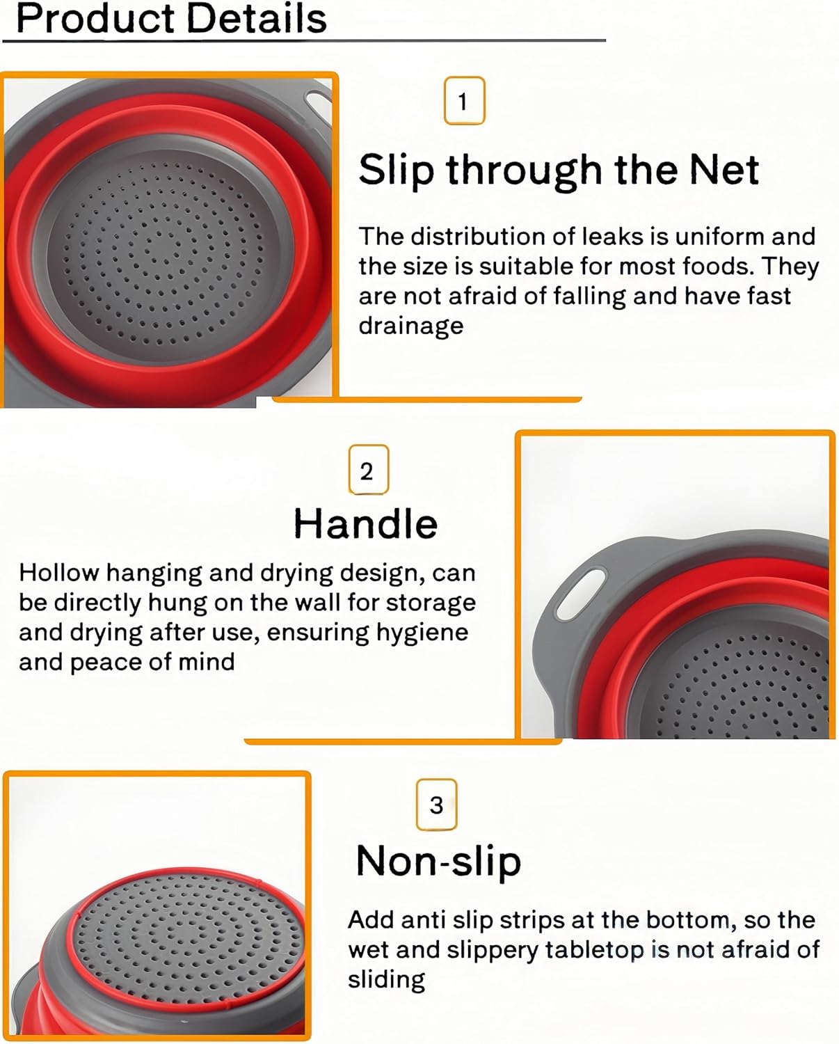 2Pack Blue Round Collapsible Colander,Plastic Handles Silicone Kitchen Strainers Foldable Kitchen Strainer,Perfect for Draining Pasta Vegetable and Fruit for Home Cooks