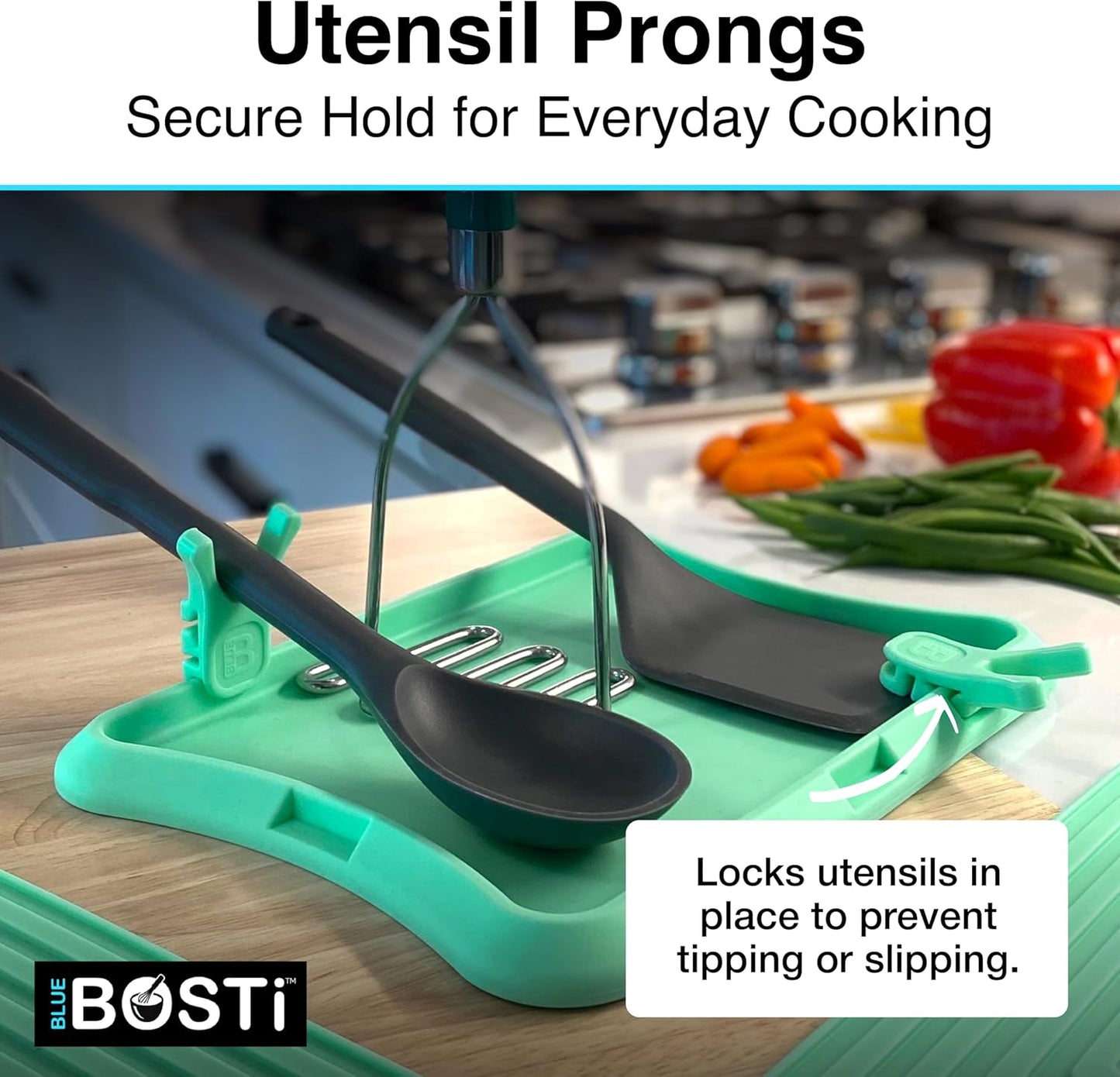 Nottaslip Utensil Prong Pot Spoon Holder - Premium Silicone Spoon Rest - Heat-Resistant to 550°F, BPA-Free, Dishwasher Safe Utensil Pot Clip, Fits Most Pots & Pans - Non-Slip Silicone - 2PK, Black