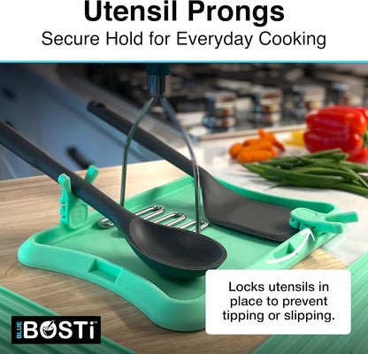 Nottaslip Utensil Prong Pot Spoon Holder - Premium Silicone Spoon Rest - Heat-Resistant to 550°F, BPA-Free, Dishwasher Safe Utensil Pot Clip, Fits Most Pots & Pans - Non-Slip Silicone - 2PK, Black