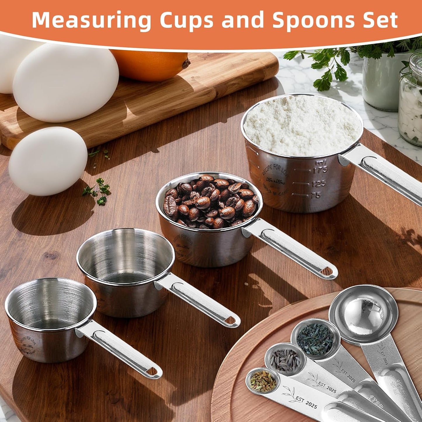 Wedding Gifts for Couples 2026, Bridal Shower Gifts for Bride to Be, Engagement Gift for Newlyweds, Bride Gift, Mr and Mrs Measuring Cups and Spoons Set with Dish Towel