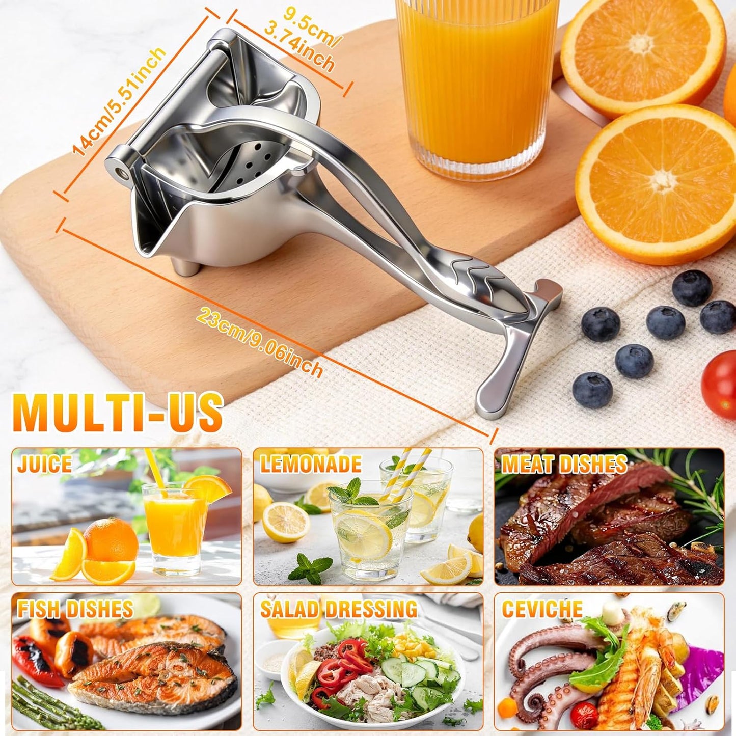 Heavy Duty Manual Fruit Juicer Press, 2026 Upgrade Lemon Juicer Hand Press with Large Capacity, Ergonomic Grip, Detachable Aluminum Alloy Juice Extractor, Orange Citrus Pomegranate Grapefruit