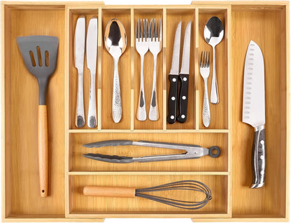 Bellsal Silverware Organizer Kitchen Drawer Organizer Expandable Bamboo Utensil Holder Cutlery Tray for Kitchen Utensil and Flatware Bedroom Office