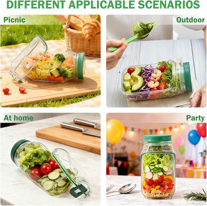2 Pack Salad Containers with Dressing Cup, Leakproof Salad Jars with Side Hatch, Portable Food Storage Jars with Lid for Meal Prep, Lunch, Picnic & Travel, Reusable Airtight Tritan Canisters