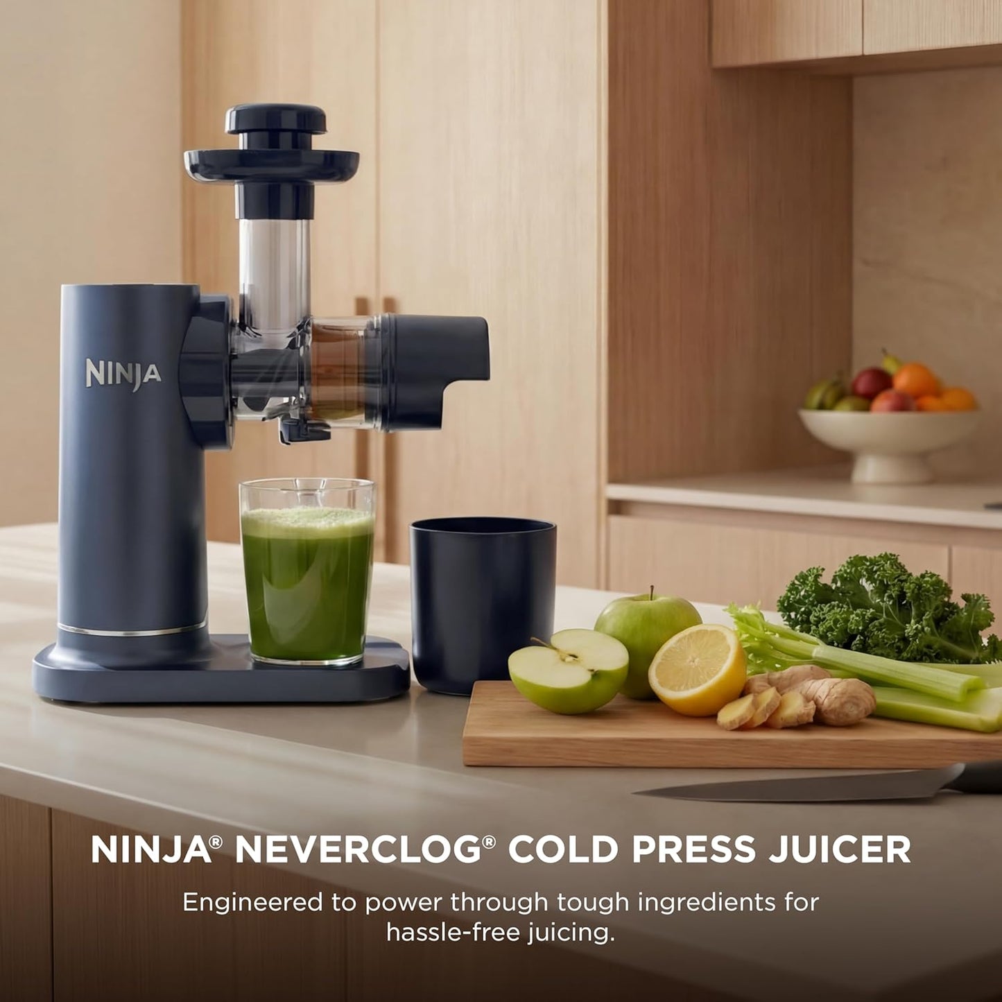 Ninja NeverClog Cold Press Juicer | Powerful Electric Slow Masticating Juicer with Pulp Control | XL Capacity | 24 oz. Juice Jug & 36 oz. Pulp Container | Dishwasher Safe | Charcoal | 150W | JC151