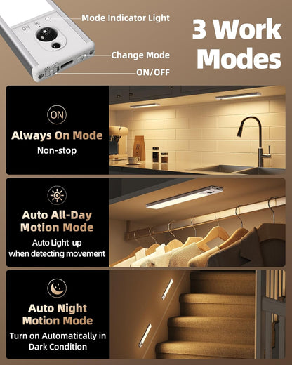 EZVALO 5-Pack Under Cabinet Lighting with Charging Station, 2400mAh Motion Sensor Light, LED Coutner Lights Wireless, 3000K Dimmable, Timer, Magnetic, with Remote Control for Kitchen, Closet, Stair