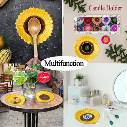 Sunflower Shaped Ceramic Spoon Rest - 2 PCS for Stove Top & Counter