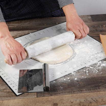 Koville African Natural Marble Rolling Pin, Non-Stick Polished Dough Roller, Pasta, Dumpling, Fondant, Pie Crust, Bread, Pizza Dough, Kitchen Baking Pastry Tools with Mat/Scraper（Namib Fantasy）