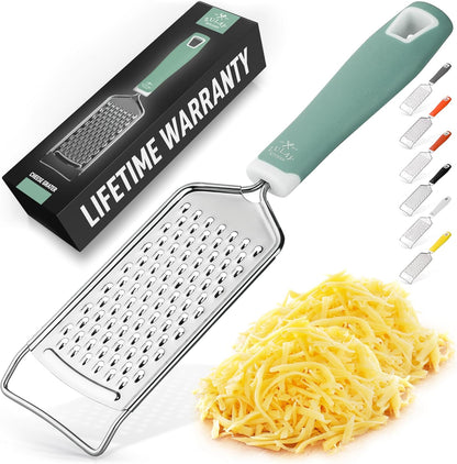 Zulay Kitchen Professional Cheese Grater Stainless Steel - Durable Rust-Proof Metal Lemon Zester Grater With Handle - Flat Handheld Grater For Cheese, Chocolate, Spices, And More - White