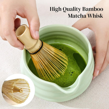 DOWAN Matcha Whisk Set, 7 Pcs Matcha Set Includes Bowl with Spout, Whisk and Holder, Bamboo Scoop and Holder, Sifter and Tea Towel - Matcha Kit Gift for Lovers Beginners (Pink)