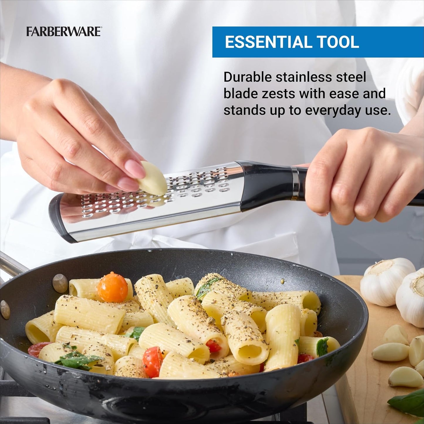 Farberware Professional Slim Zester and Grater – Stainless Steel Blade for Citrus, Ginger, Garlic, Cheese, and Herbs – Compact Design with Blade Cover, Dishwasher Safe
