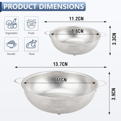 Gulex Colander Stainless Steel 3-Quart, Metal Strainer with Base, Strainer for Kitchen Food, Dishwasher Safe