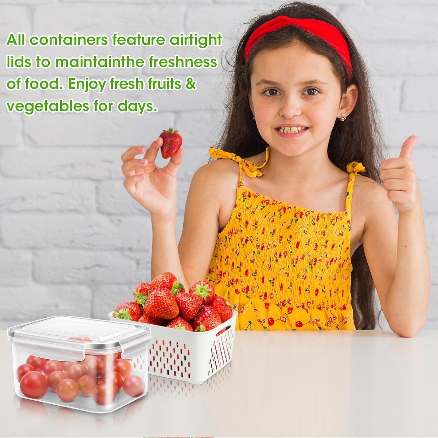 TBMAXS 5 Pack Fruit Storage Containers for Fridge Food Container with Colander Airtight BPA Free Plastic Berry Keeper Produce Vegetable Saver Bins Keep Fresh