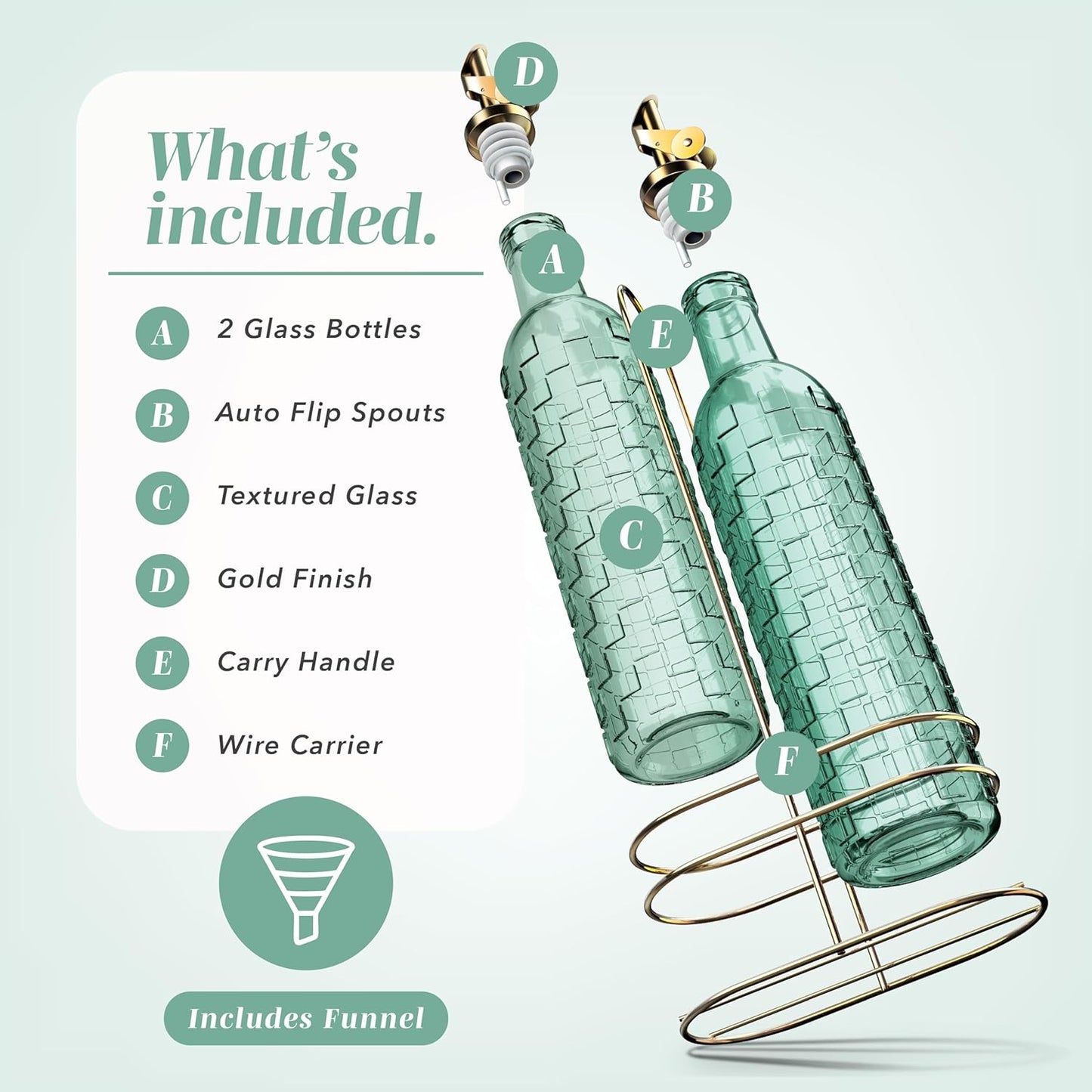 COOK WITH COLOR Glass Olive Oil Bottle Dispenser - 2 Pack- 17oz Oil and Vinegar Cruet - Olive Oil Carafe Decanter for Kitchen, Elegant Waves, Clear