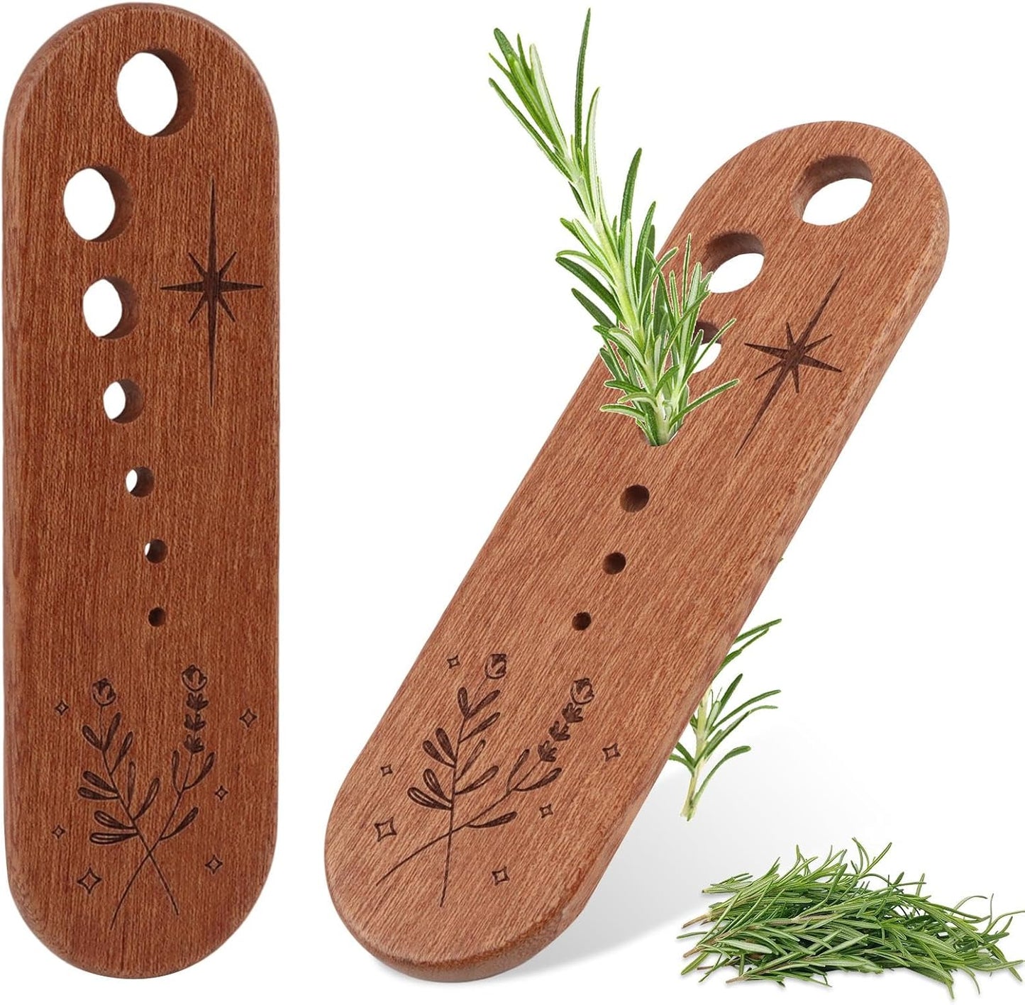 2Pcs Wooden Vegetable Leaf Separator, 7-Hole Stainless Steel Herb Peeler for Quick Leaf Stripping, Rosemary Stripper for the Kitchen Suitable for Home Use & Chefs