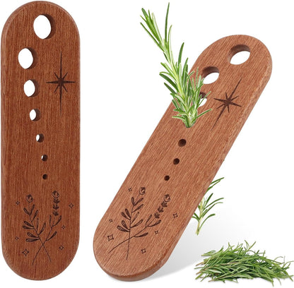 2Pcs Wooden Vegetable Leaf Separator, 7-Hole Stainless Steel Herb Peeler for Quick Leaf Stripping, Rosemary Stripper for the Kitchen Suitable for Home Use & Chefs
