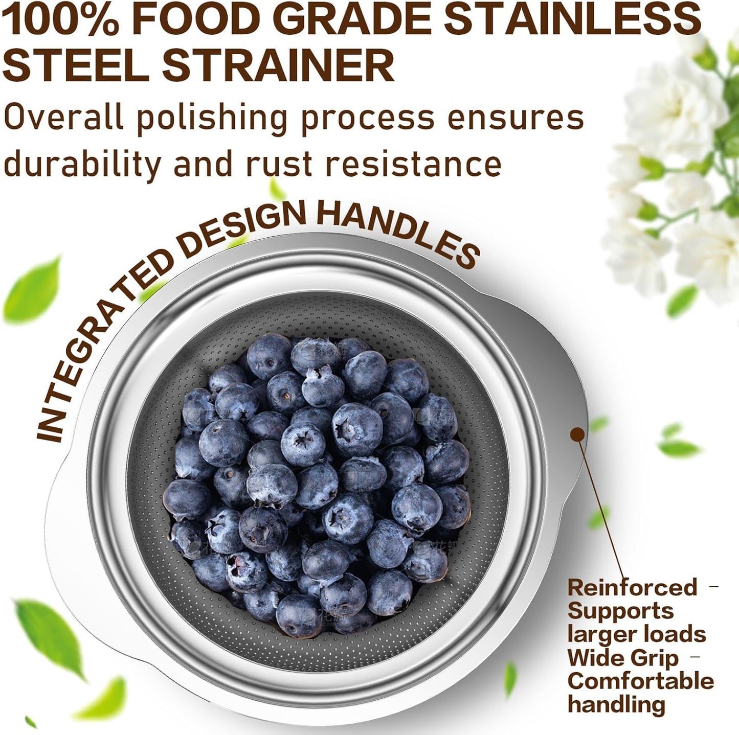 Over the Sink Colander, Expandable Strainers and Colanders with Fine Mesh, Colander for Kitchen with Rubber Grip for Draining Pasta, Vegetables and Fruits - Essential Kitchen Sink Strainer