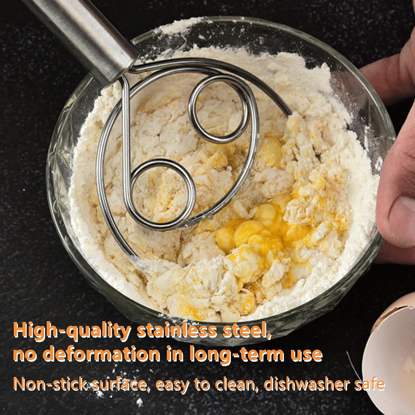 2 Pack Dough Whisk Stainless Steel Pastry Blender Whisks for Cooking, Dutch Style Bread Whisk Dough Mixer Hand Tool for Bread Batter Cake Pastry, Silver