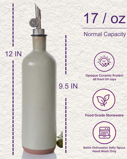 17 oz Ceramic Olive Oil Bottle Dispenser for kitchen with Stainless Automatic Spout, Stoneware 500ml Oil, Vinegar, Soy Sauce, Coffee Syrup, and Liquids container - Deep Gray-Blue