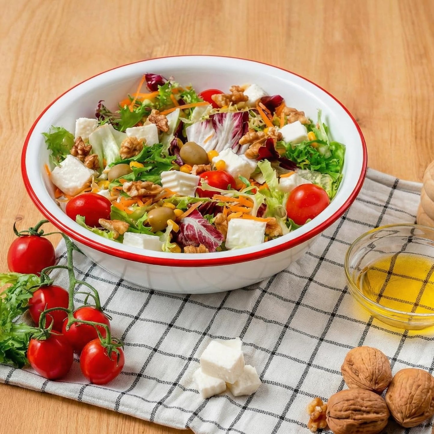 Elsjoy 2 Pack 3 Quart Large Enamel Bowl, 11 Inch Vintage Enamel Mixing Bowl, Kitchen Enamelware for Fruit, Salad, Pasta