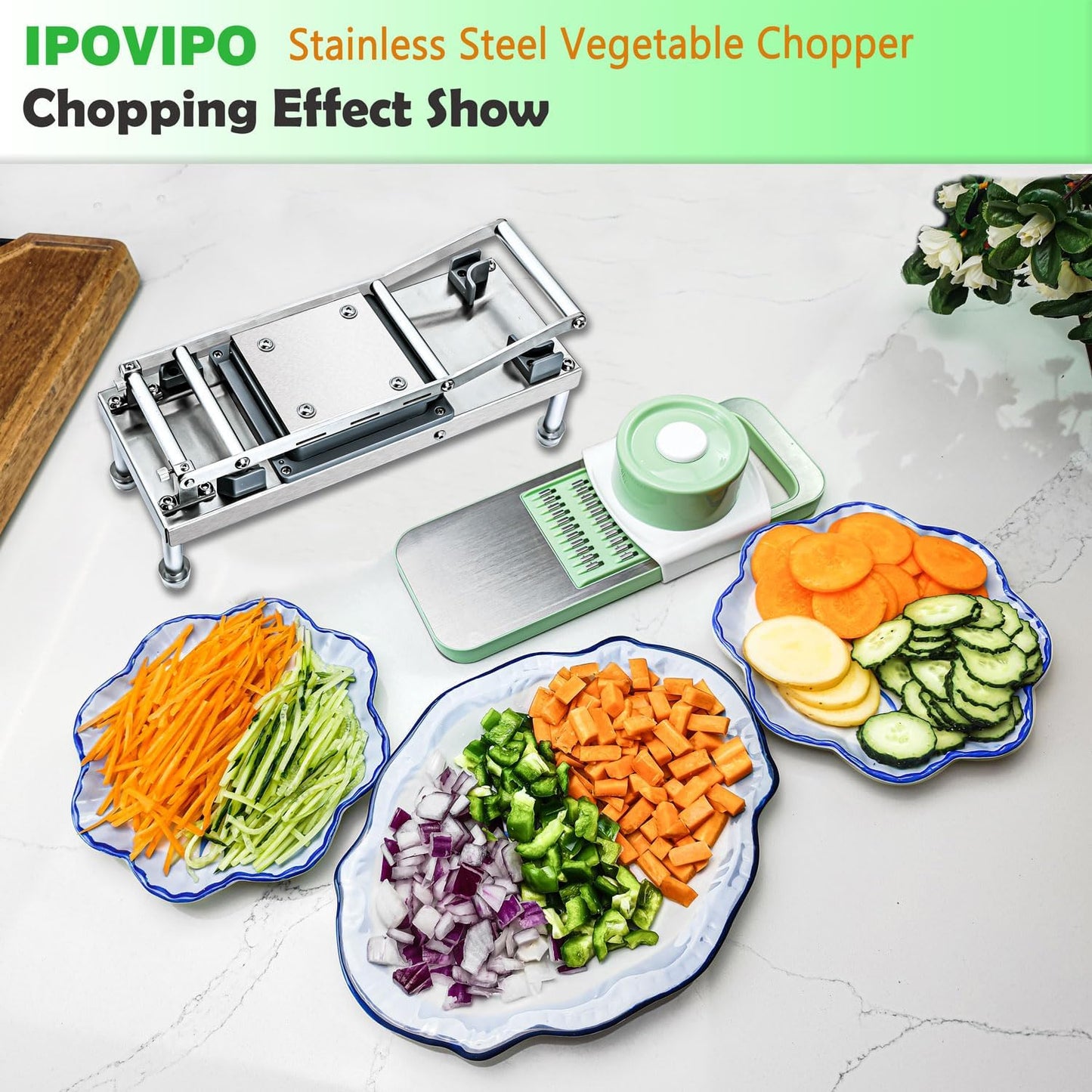 Stainless steel Vegetable Chopper, Veggie Chopper With 10 Blades, Onion Dicer with Container, Food Cutter & Grater Mandoline Slicer