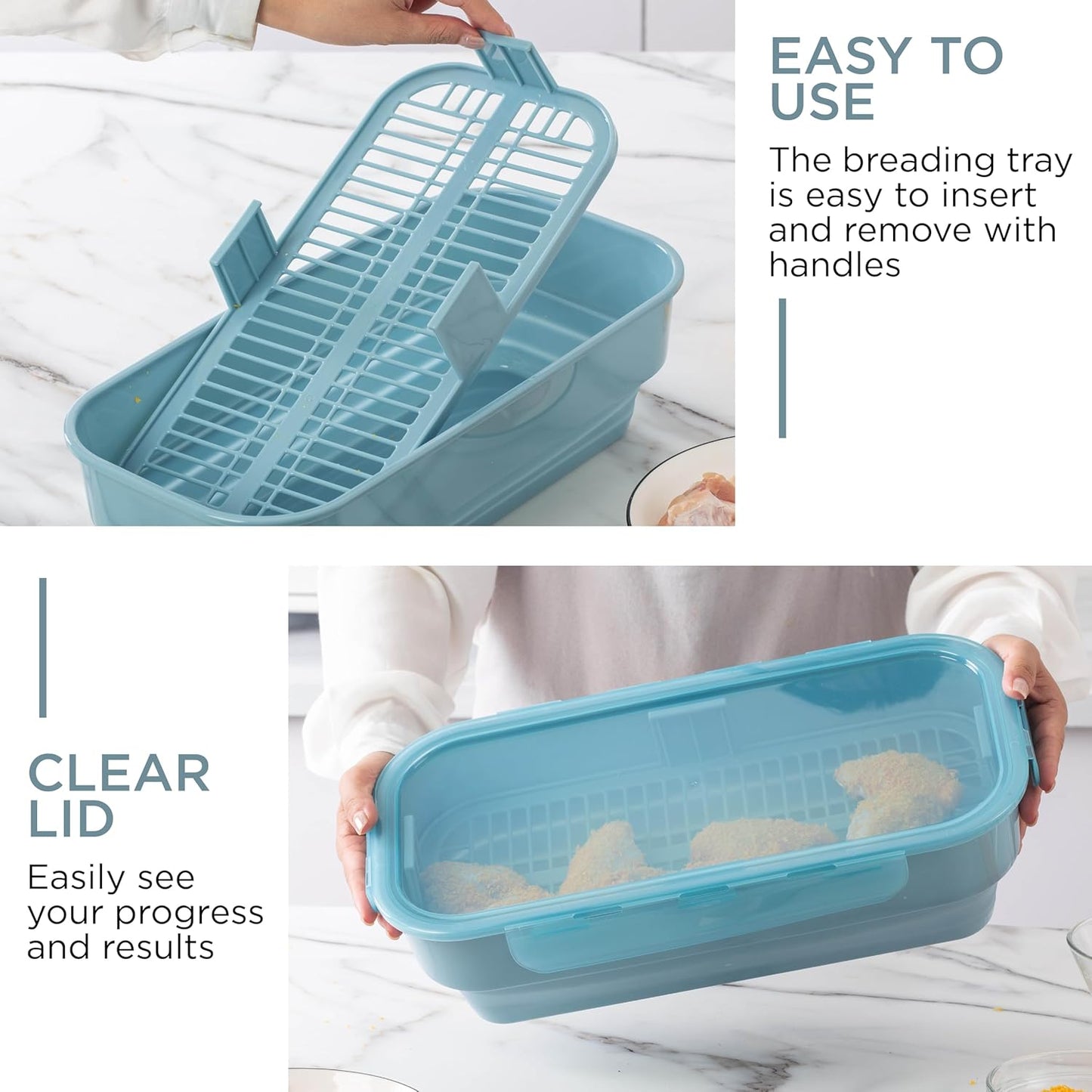 COOK WITH COLOR Collapsible Batter Bowl - Mess Free Breading Shaker Container - Great for Fried Fish, Fried Chicken, Onion Rings, Wings & More, Gray