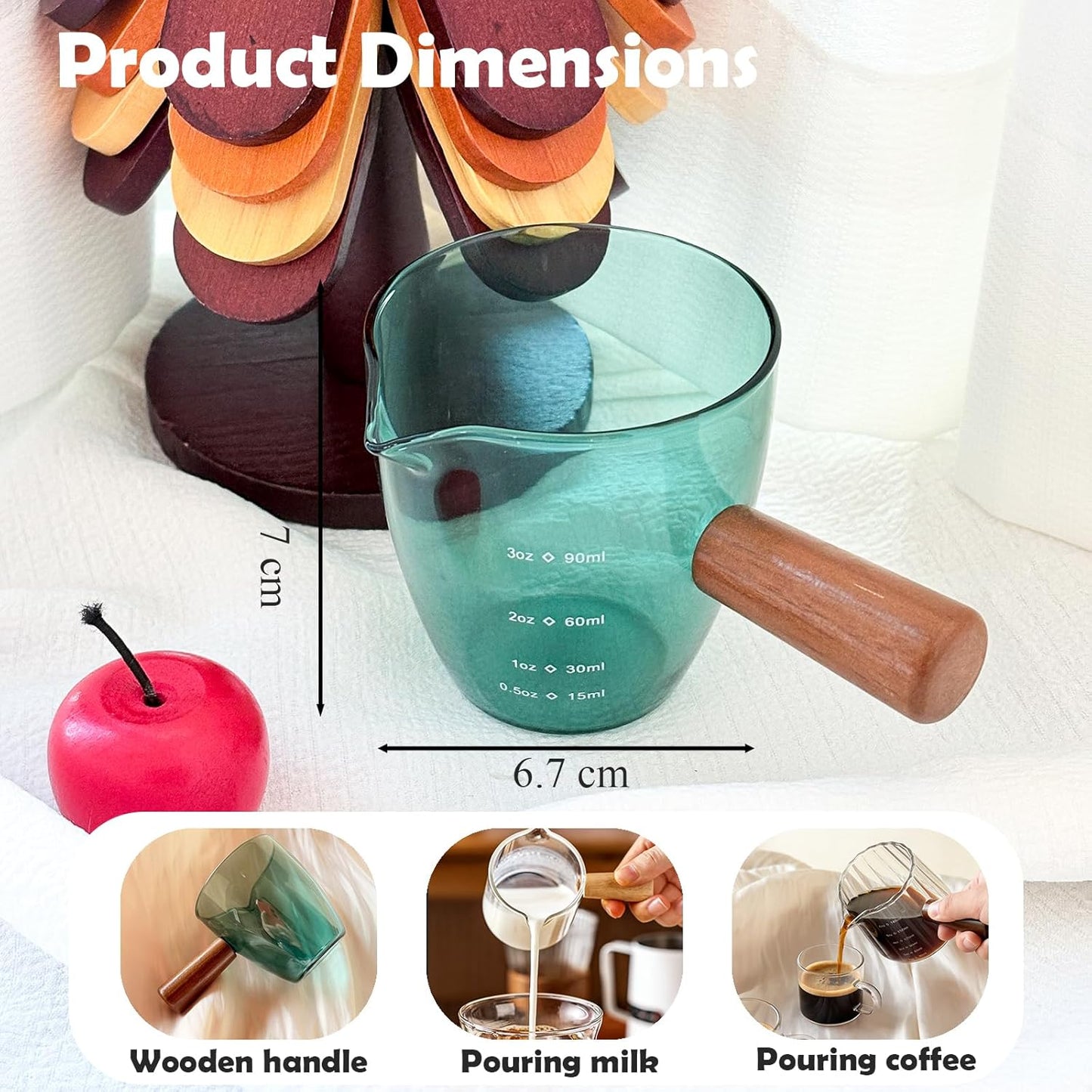 Espresso Measuring Cup with Handle, Espresso Pouring Cup, Espresso Shot Cup, 3oz Glass Measuring Cup For Coffee, Milk, Tea, Baking and Cooking (Clear 90ml)