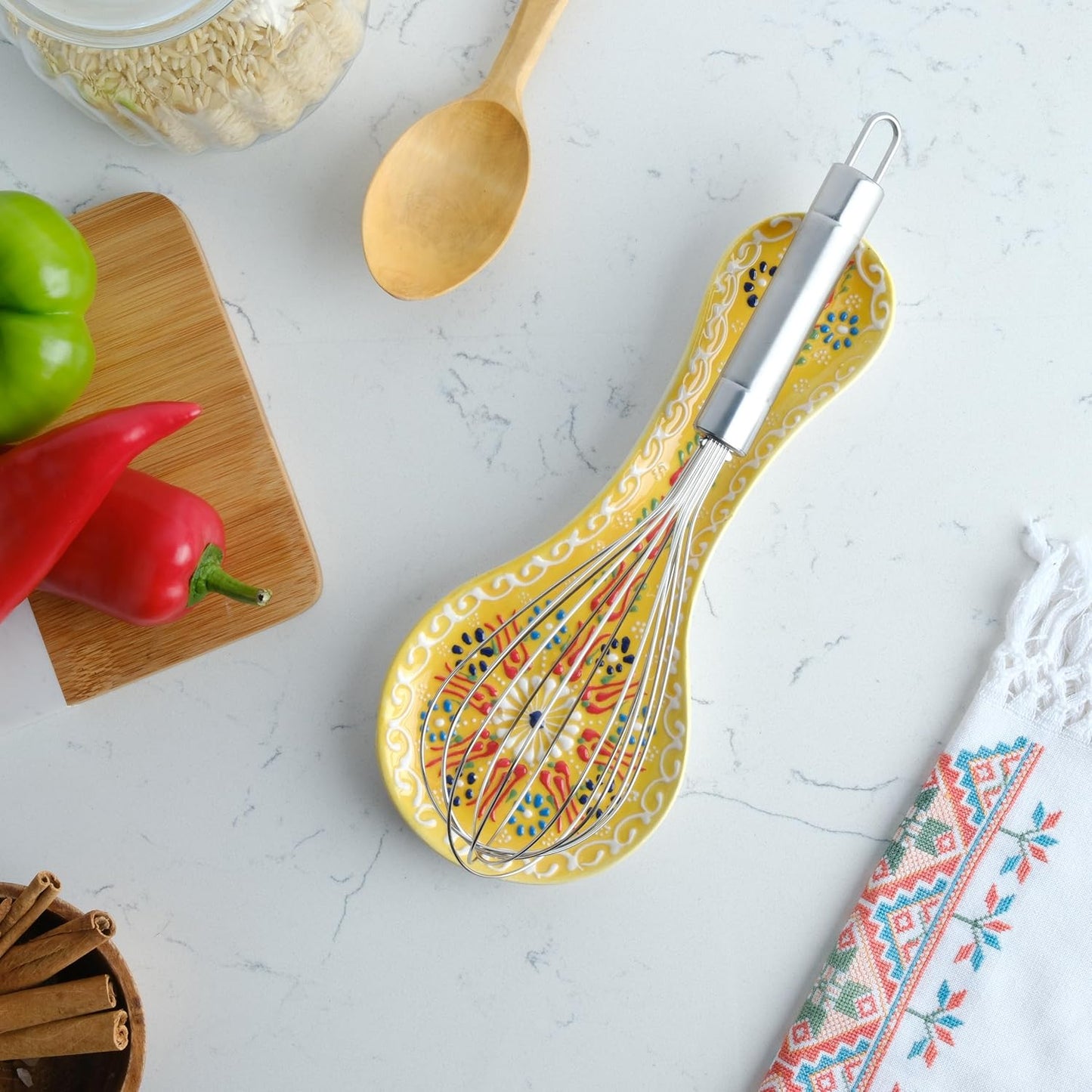 Handmade Spoon Rest, Ceramic Spoon Rest for Stove Top, 10" Spoon Rest for Kitchen Counter, Dishwasher Safe Spoon Holder for Stove, Housewarming Gifts Utensil Rest, Colorful Spoon Rests (Black)