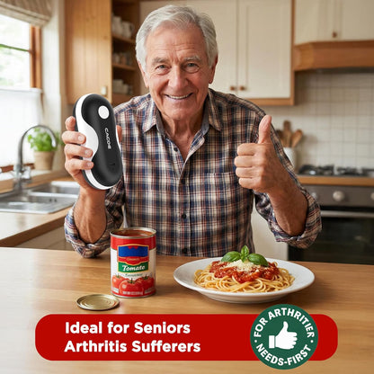 CACOE Automatic Smart Electric Can Opener with Auto Stop & USB-C Charging - Cordless Can Opener for Elderly and Arthritic Users for Seniors & Arthritis, Effortless One-Touch Open (black)