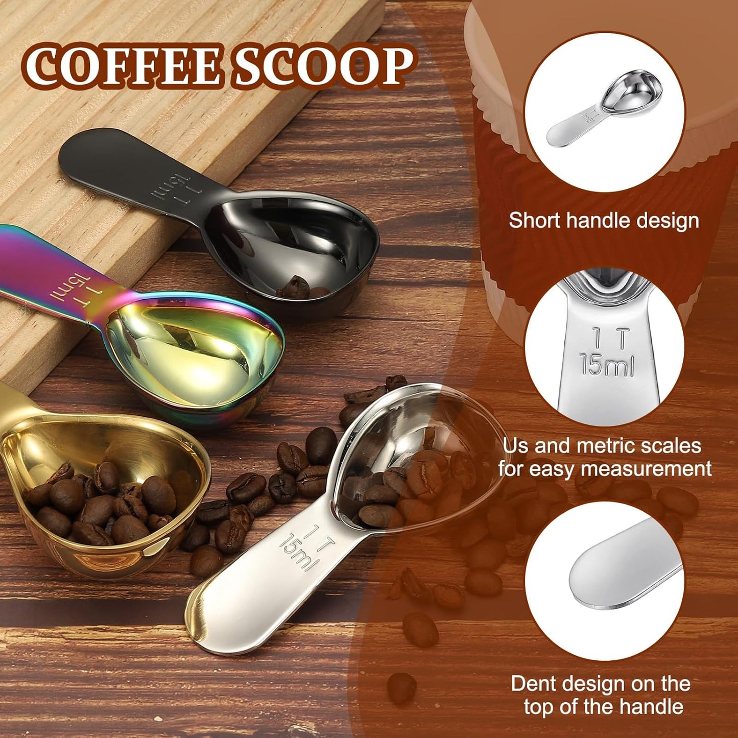 uxcell 2Pcs Stainless Steel Coffee Scoop, 15ml Short Handle Measuring Spoon for Ground Coffee Tea Sugar Kitchen Gifts, Rose gold