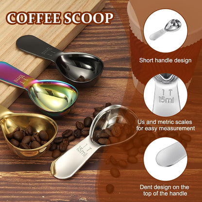 uxcell 2Pcs Stainless Steel Coffee Scoop, 15ml Short Handle Measuring Spoon for Ground Coffee Tea Sugar Kitchen Gifts, Rose gold