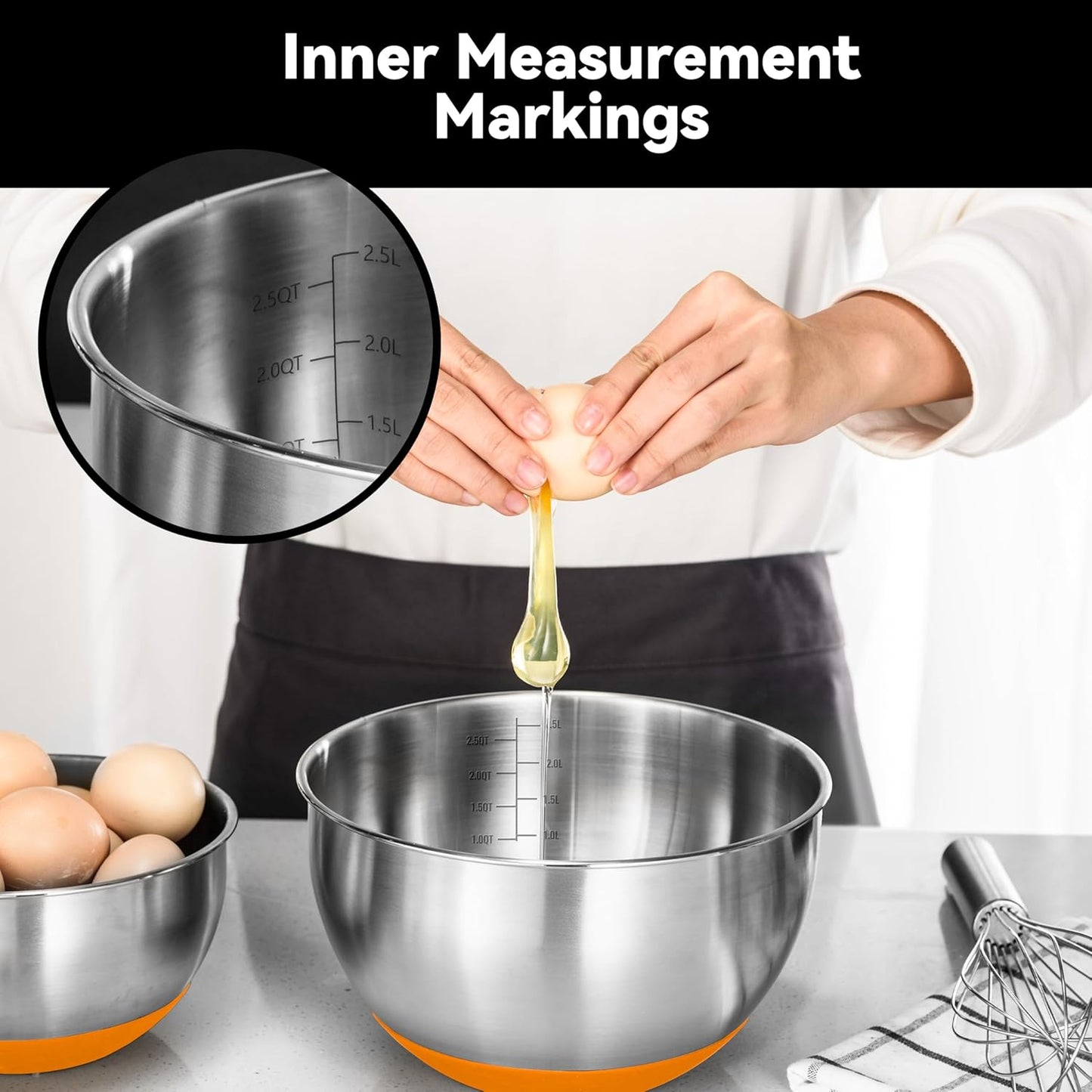 KITEISCAT Stainless Steel Mixing Bowls with Lids – Set of 5 Large Nesting Metal Bowls for Kitchen, Baking, Cooking, Food Prep & Storage, Non-Slip Base, Dishwasher Safe,Khaki