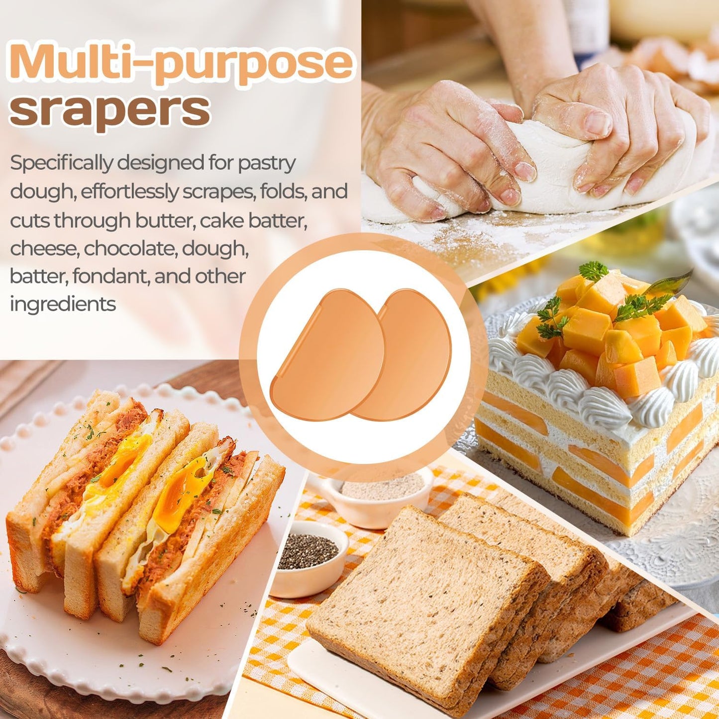 2PCS Bowl Dough Scraper,Flexible Bowl Scraper,Curved Edge Bread Dough Scraper Bowl Spatula,Spatula Multipurpose Baking Food Scraper,Pastry Cutter Tool