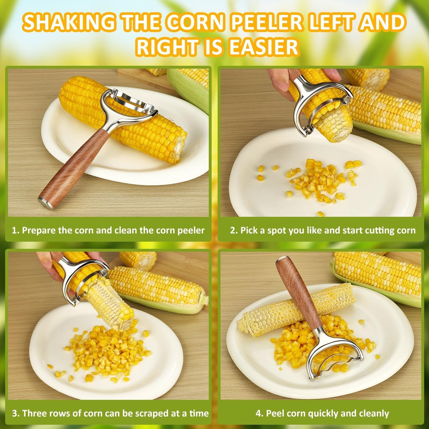 Stainless Steel Corn Peeler, Durable Corn on the Cob Stripper Tool with Solid Wood Good Grip Handle for Salad Polenta Pizza Popcorn Cooking Gifts for Woman Her Mom Birthday (Exotic Ebony)