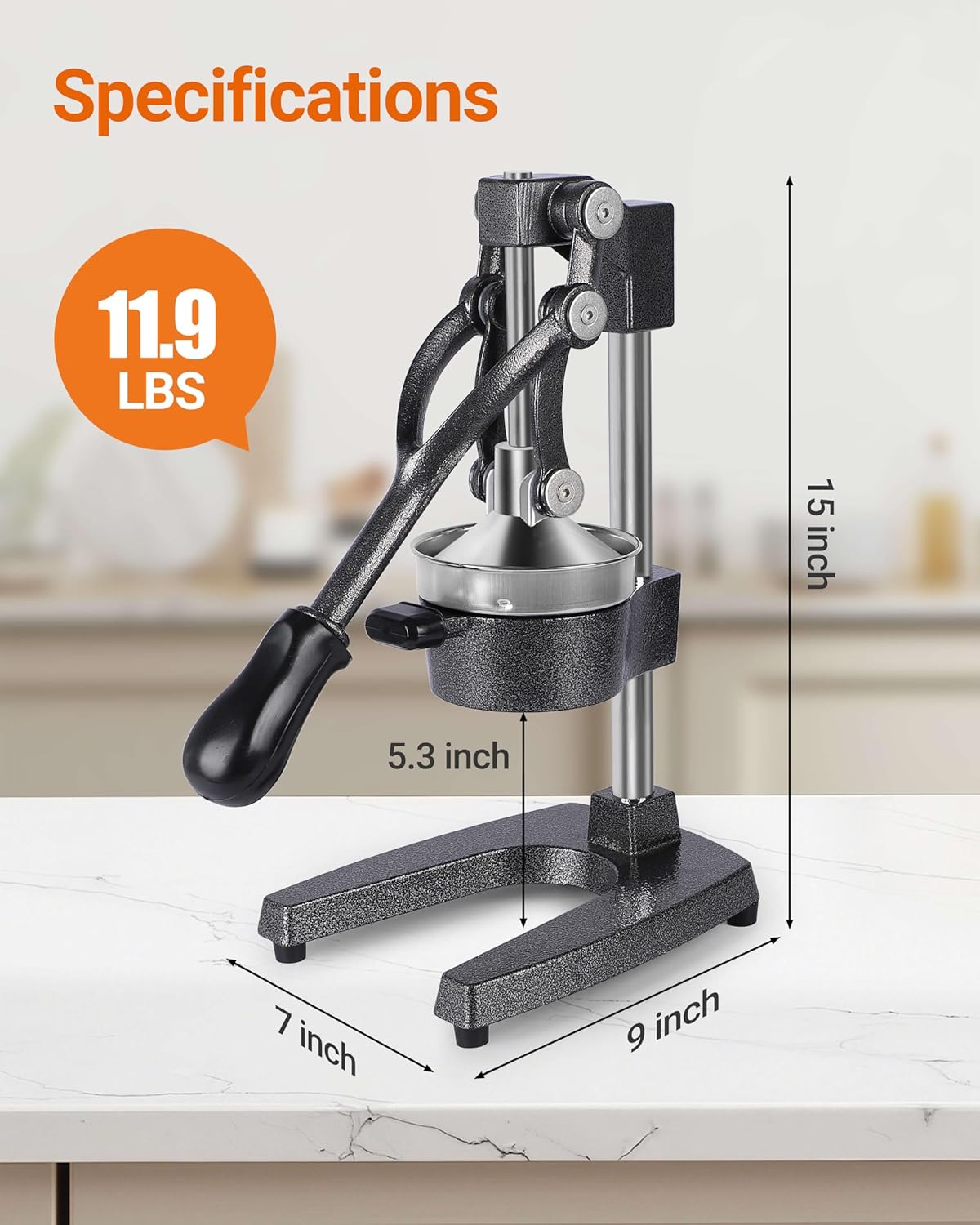 Heavy Duty Cast Iron Manual Juicer, Professional Citrus Press Squeezer for Orange, Pomegranate, Lemon & Lime, Commercial Hand Press Juicer with 304 Stainless Steel Cup