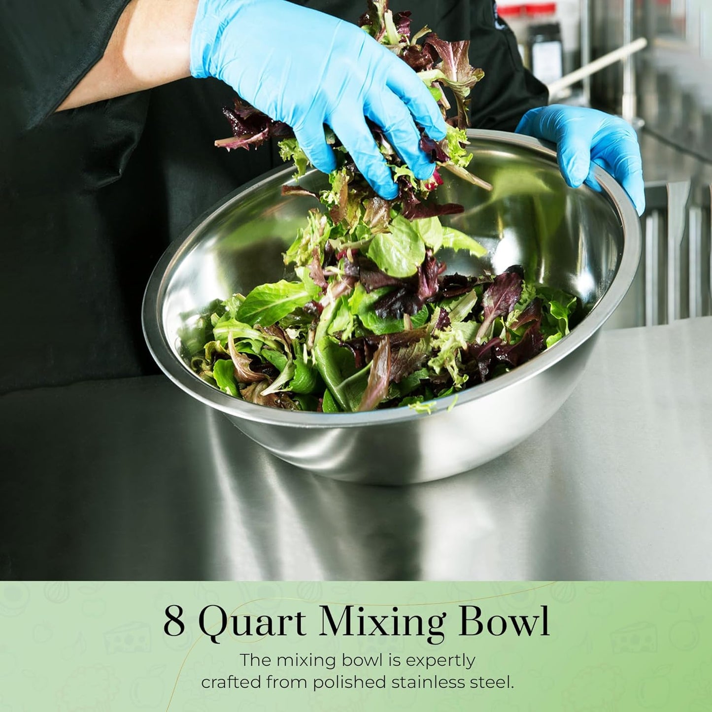 OCS Parts 8 Quart Mixing Bowls | Set of 2 | 13.25-Inch Stainless Steel Professional Grade Flat Base Mixing Bowls for Home and Commercial Kitchens