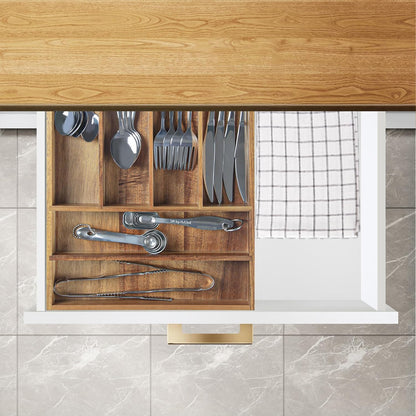 KITEISCAT Acacia Wood Expandable Silverware Organizer, Kitchen Utensil Drawer Organizer for Forks & Spoons, 8-Compartment Cutlery Tray, Flatware Holder