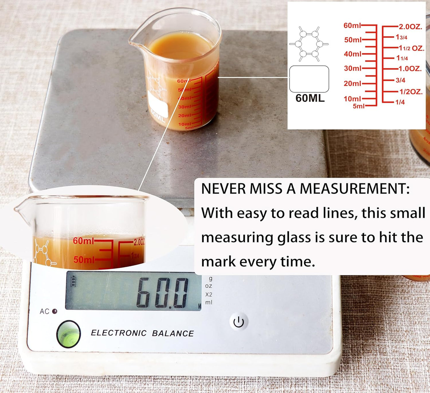 Ackers Mini Glass Measuring Beaker Set, Borosilicate, 2oz 4oz 8oz Measuring Cups