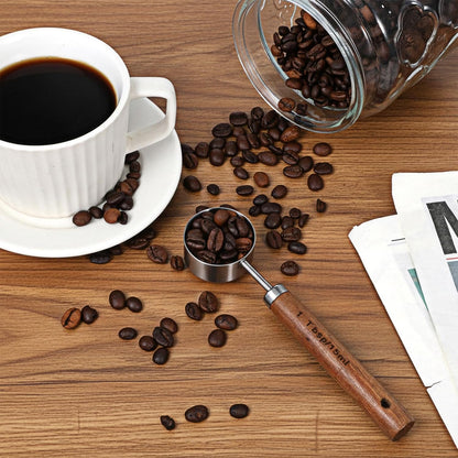 Coffee Measuring Spoon, Vintage Coffee Measuring Scoop 1 Tablespoon 15ml Stainless Steel Coffee-Spoon with Walnut Handle for Ground Coffeebeans Tea and More (Silver)