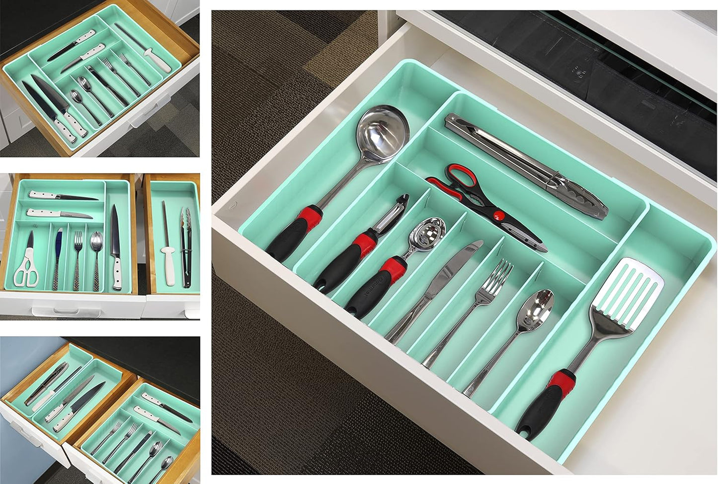 Simple Houseware Expandable Kitchen Drawer Flatware Organizer, Gray – Adjustable Cutlery Tray with 9 Compartments for Utensils and Silverware