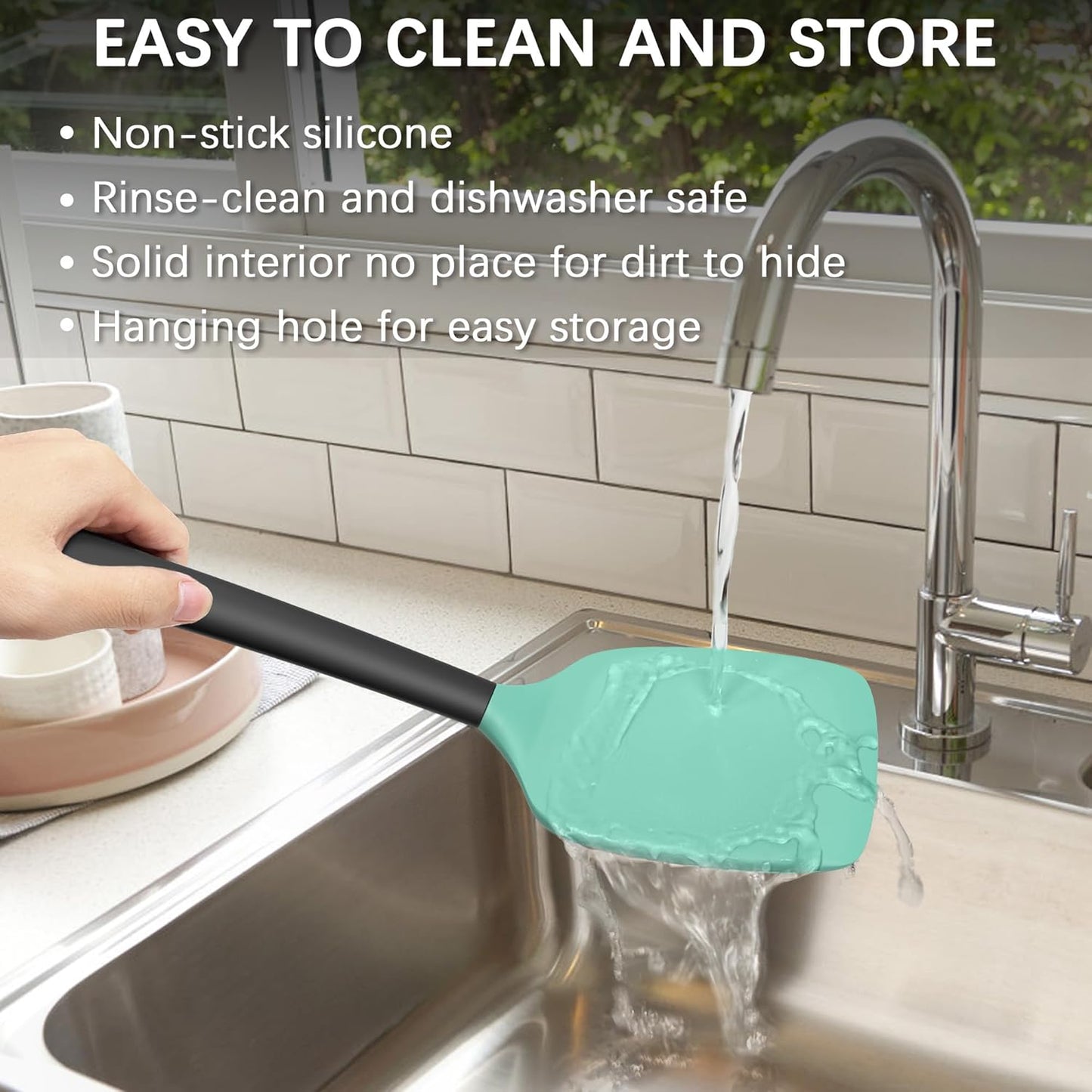 Coukre 2 Pack Silicone Spatula Set, High Heat Resistant, BPA Free Kitchen Spatula, Solid & Slotted Turner for Non-Stick Pans, Sautéing, and Flipping (2, PureBlack)