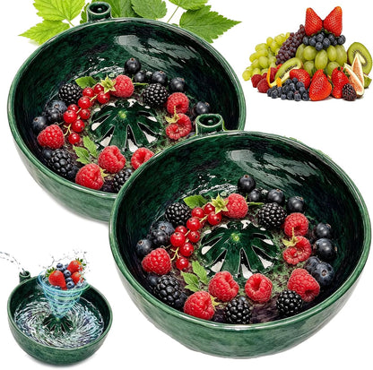 Self Spinning Berry Washing Bowl, Berry Rinse Bowls with Holes Ceramic, Fruit Washer Spinner with Strainer and Colander, Handmade Berry Colander Vegetables for Kitchen (1pc)
