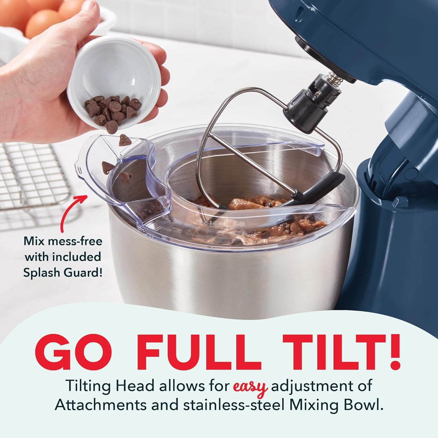 Dash 3.5QT Tilt-Head Stand Mixer - Electric Stand Mixer with Stainless Steel Bowl and Splash Guard For Baking - Cream, 3.5-Quart