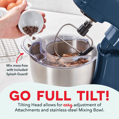 Dash 3.5QT Tilt-Head Stand Mixer - Electric Stand Mixer with Stainless Steel Bowl and Splash Guard For Baking - Cream, 3.5-Quart