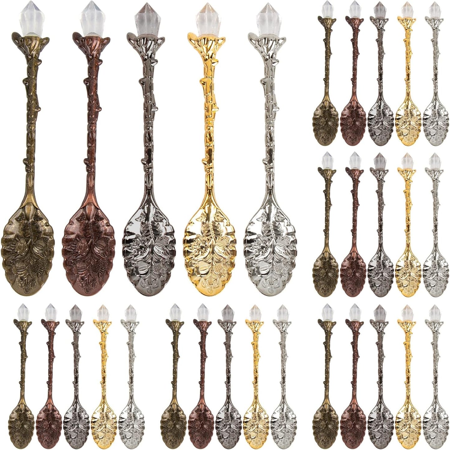 AUEAR, Retro Crystal Antique Alloy Spoon Coffee Tea Dessert Mini Ice Cream Decorative Spoons Set for Home Office (10 Pack)